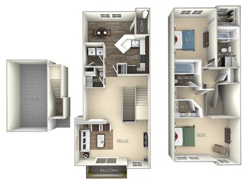 1538 Square-Feet The Redwood TH Broadlands 2 bedroom 2.5 bath furnished floor planat Broadlands, Virginia