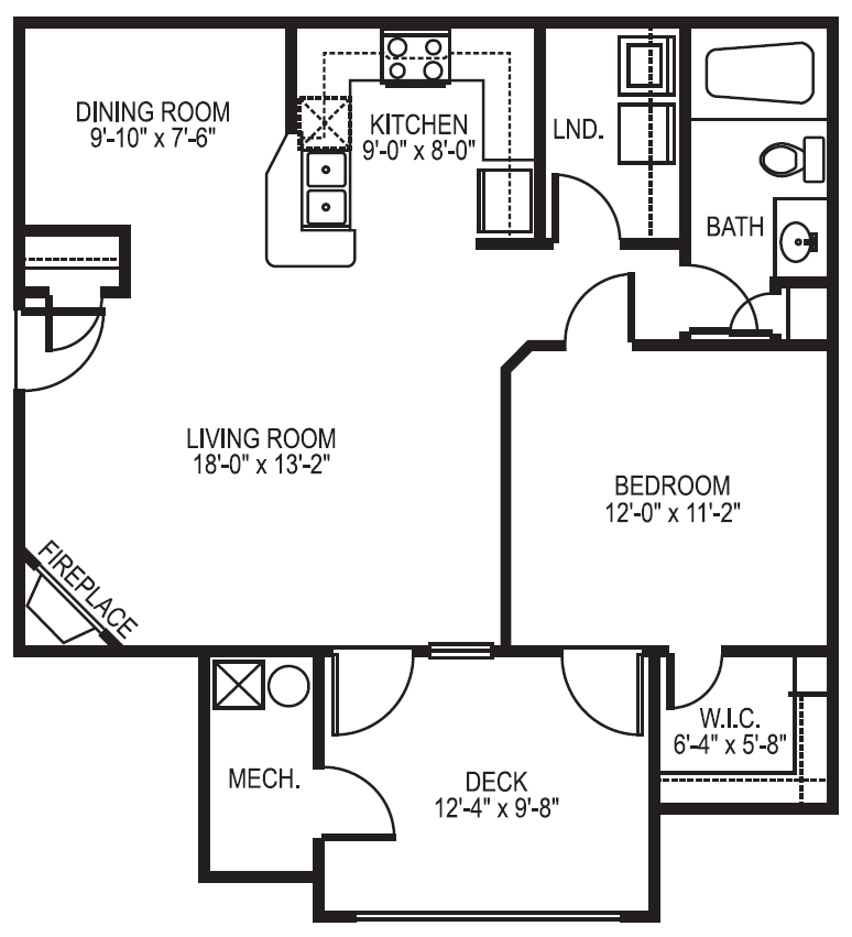 Reef phase I 1 bedroom 1 bath floor plan at Village on the Lake Apartments in Spring Lake NC