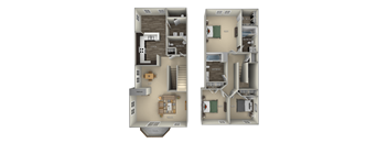 Spruce Town Home Woodland Park 3 bedroom 2.5 bath furnished floor plan apartment in Herndon VA