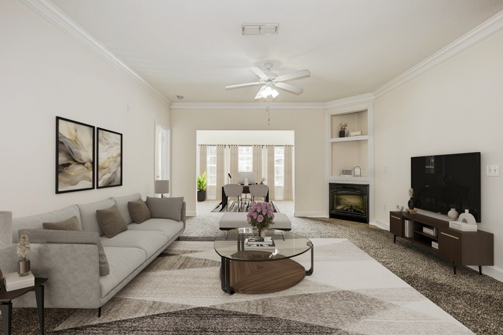 a living room with a couch and a coffee table at Stone Gate Apartments, Spring Lake, NC