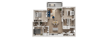 Three Bedroom B Floor Plan at The Landings at Hard Scrabble, Columbia