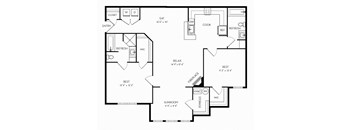 1241 Square-Feet 2 Bedrooms A and 2 Bathrooms Floor Plans at Stone Gate Apartments, North Carolina