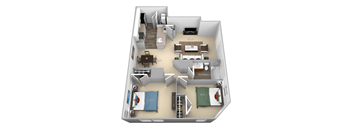 Van Buren Barrington Park 2 bedroom 1 bath floor plan apartment at Barrington Park Apartments, Manassas, VA