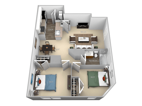 Van Buren Barrington Park 2 bedroom 1 bath floor plan apartment at Barrington Park Apartments, Manassas, VA