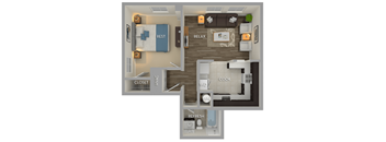 A diagram of a house layout with labeled rooms.