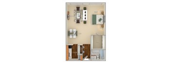 A diagram of a small apartment layout with labeled rooms.