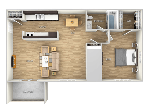 1-bedroom-1-bath Floor Plan at West Pointe Apartments, Burlington, NC, 27215