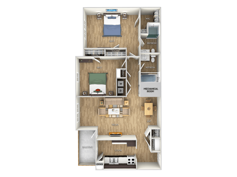 2-bedroom-2-bath Floor Plan at West Pointe Apartments, Burlington, North Carolina