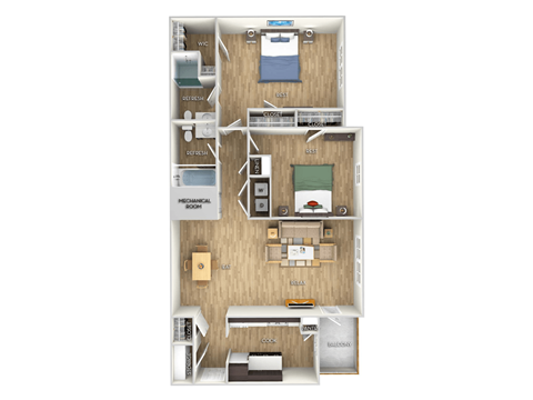 2-bedroom-2-bath Floor Plan at West Pointe Apartments, Burlington, 27215