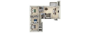 1157 Square-Feet Willowcroft Tuscarora Creek  3 bedroom 2 bath furnished floor plan apartment in Leesburg VA