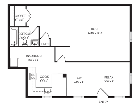 Studio 1 Bath Floor plan at Park Georgetown, Virginia