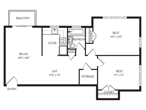 2 Beds Floor Plan at Park Georgetown, Virginia