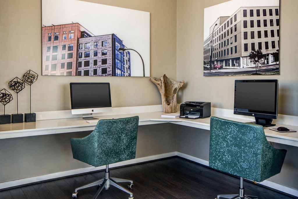 Business Center With Computers at The George, Wheaton, MD