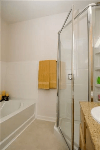 Bathroom with Shower at Village on the Lake Apartments, Spring Lake, NC, 28390