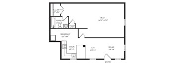Studio 1 Bath Floor plan at Park Georgetown Apartments, Arlington, 22209