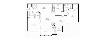 1515 Square-Feet 3 Bedrooms and 2 Bathrooms Floor Plans at Stone Gate Apartments, Spring Lake, NC