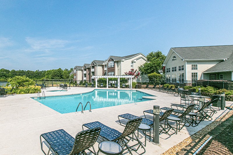 pool side pool side at Village on the Lake Apartments, Spring Lake, North Carolina