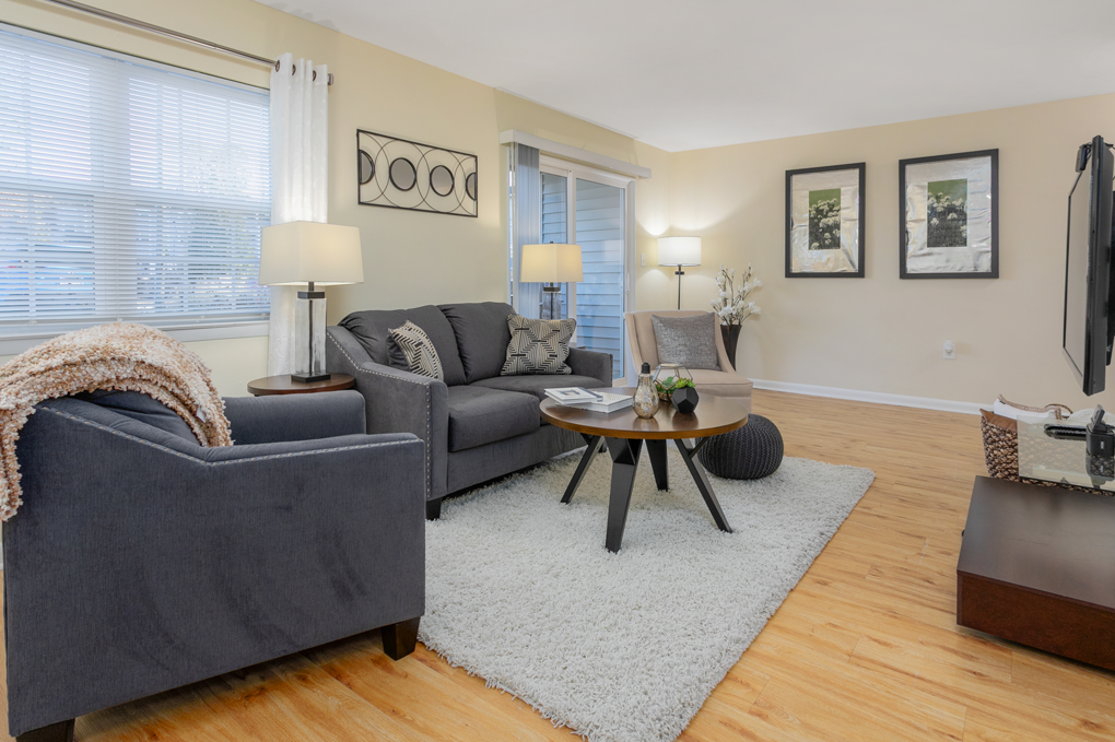 Modern Living Room at West Pointe Apartments, North Carolina, 27215