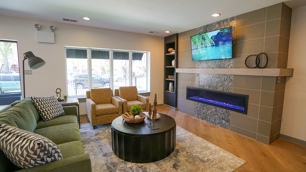 a living room with a couch and a coffee table