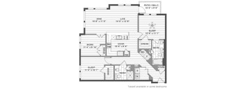A black and white image of a house floor plan with a sleeping area, a kitchen, a dining area, a living area, a bathroom, and a store.