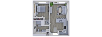 A 3D rendered image of a modern bathroom interior.