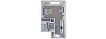 A small room with a bed, a desk, and a chair.