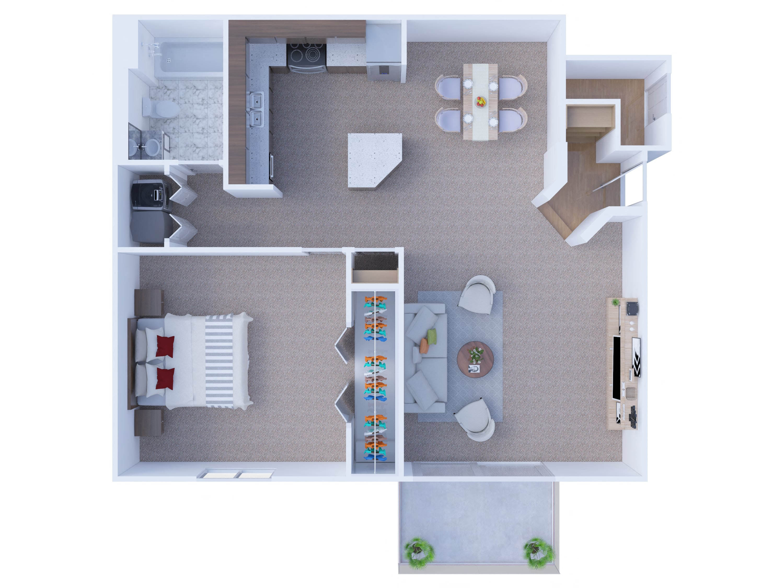 One bed one bathroom floorplan with balcony at Arbor Lakes Apartments, Arlington Heights, Illinois