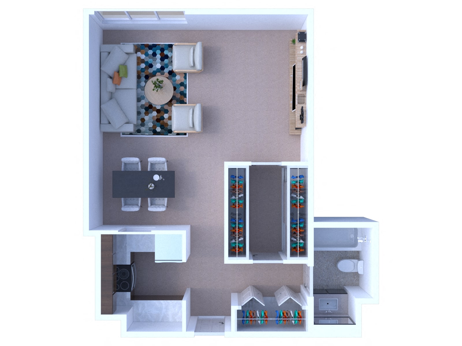 1 bed one bathroom floorplan at Dunton Tower Apartments, Arlington Heights, 60005