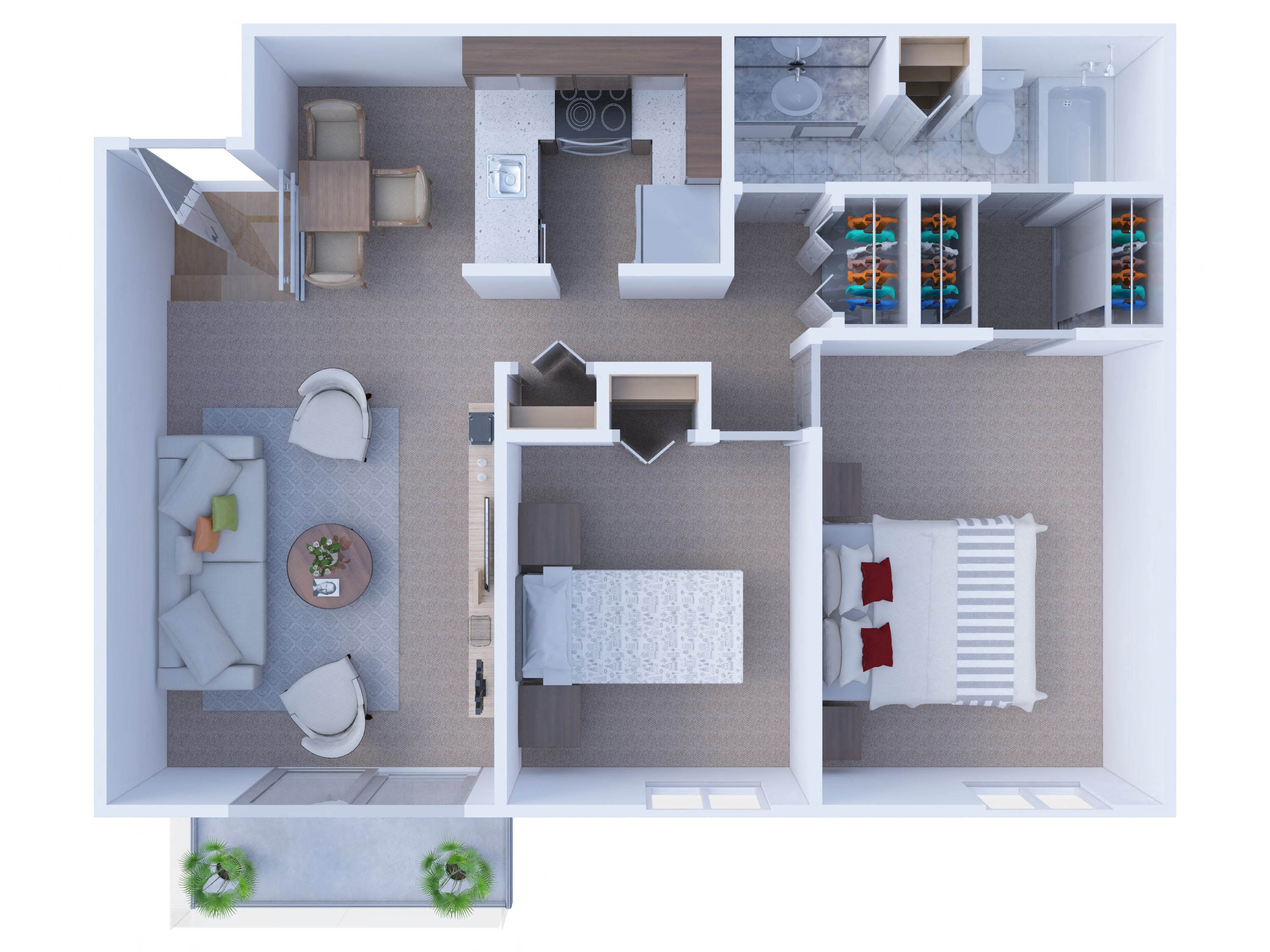 2 bed two bath floorplan with balcony at Forest Cove Apartments, Mount Prospect, 60056