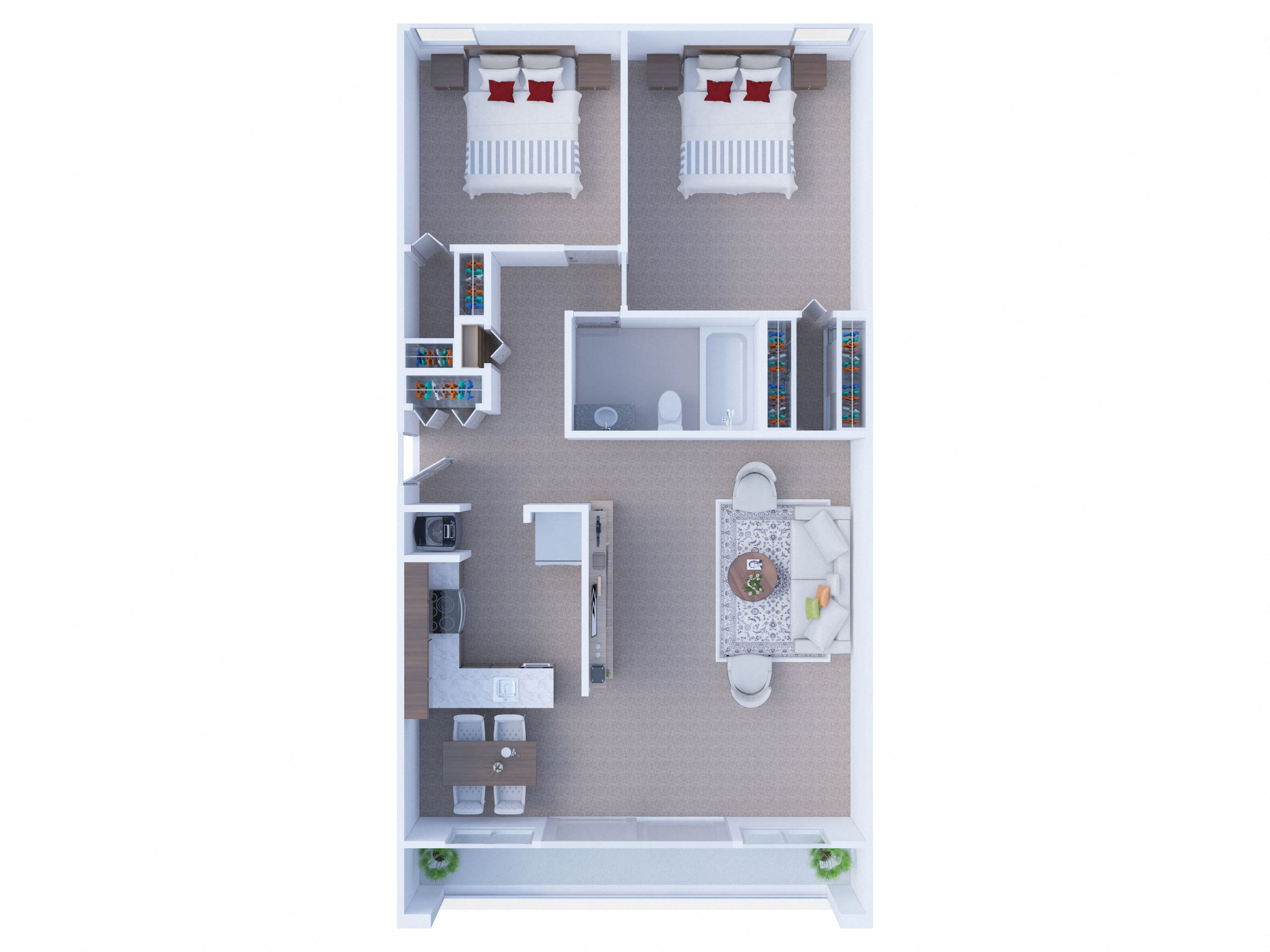 Two bedroom one bathroom floorplan with balcony at Woodbury Place Apartments, Illinois, 60194