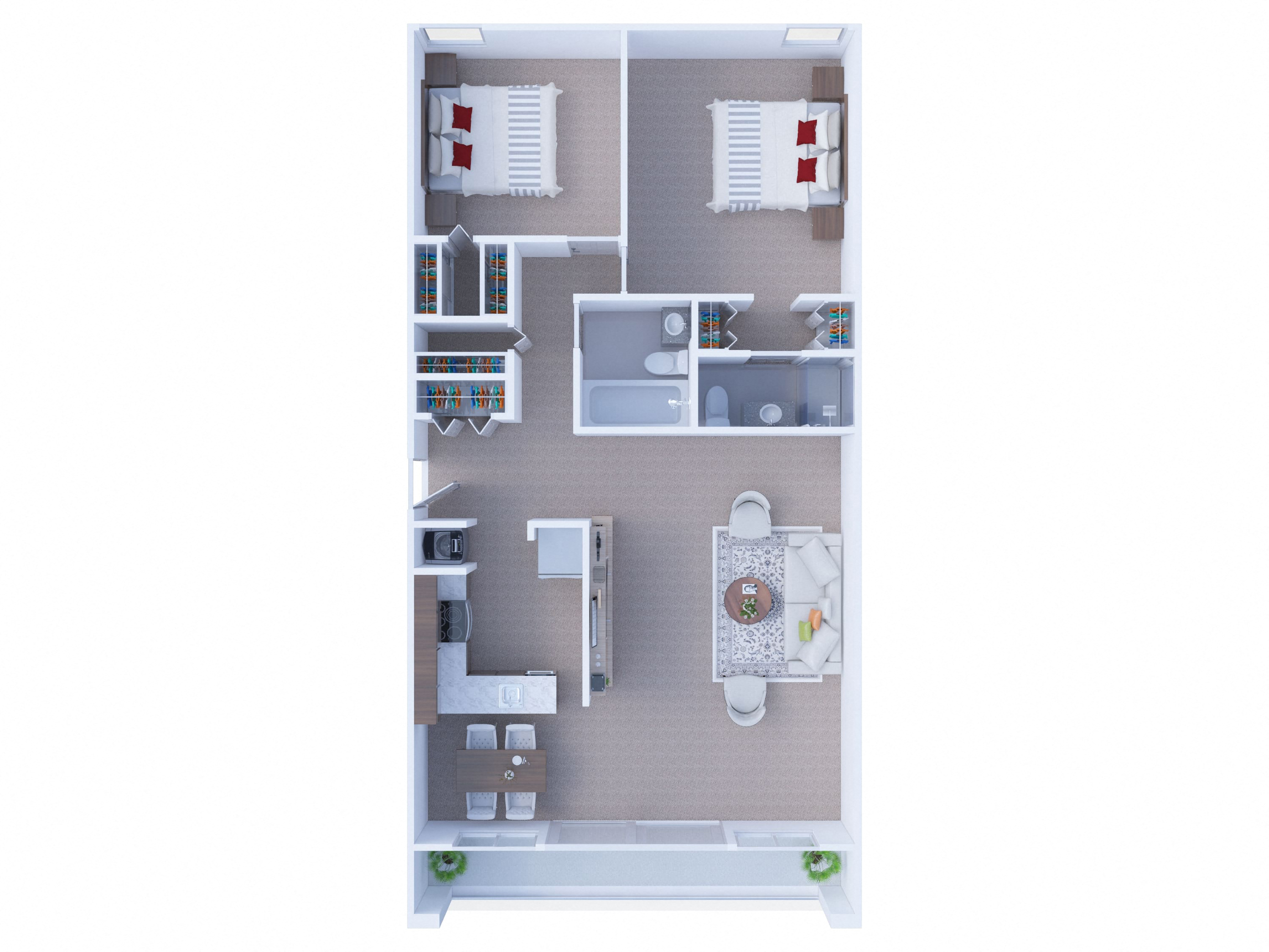 2 bed 2 bath floorplan with balcony at Woodbury Place Apartments, Schaumburg, IL 60194