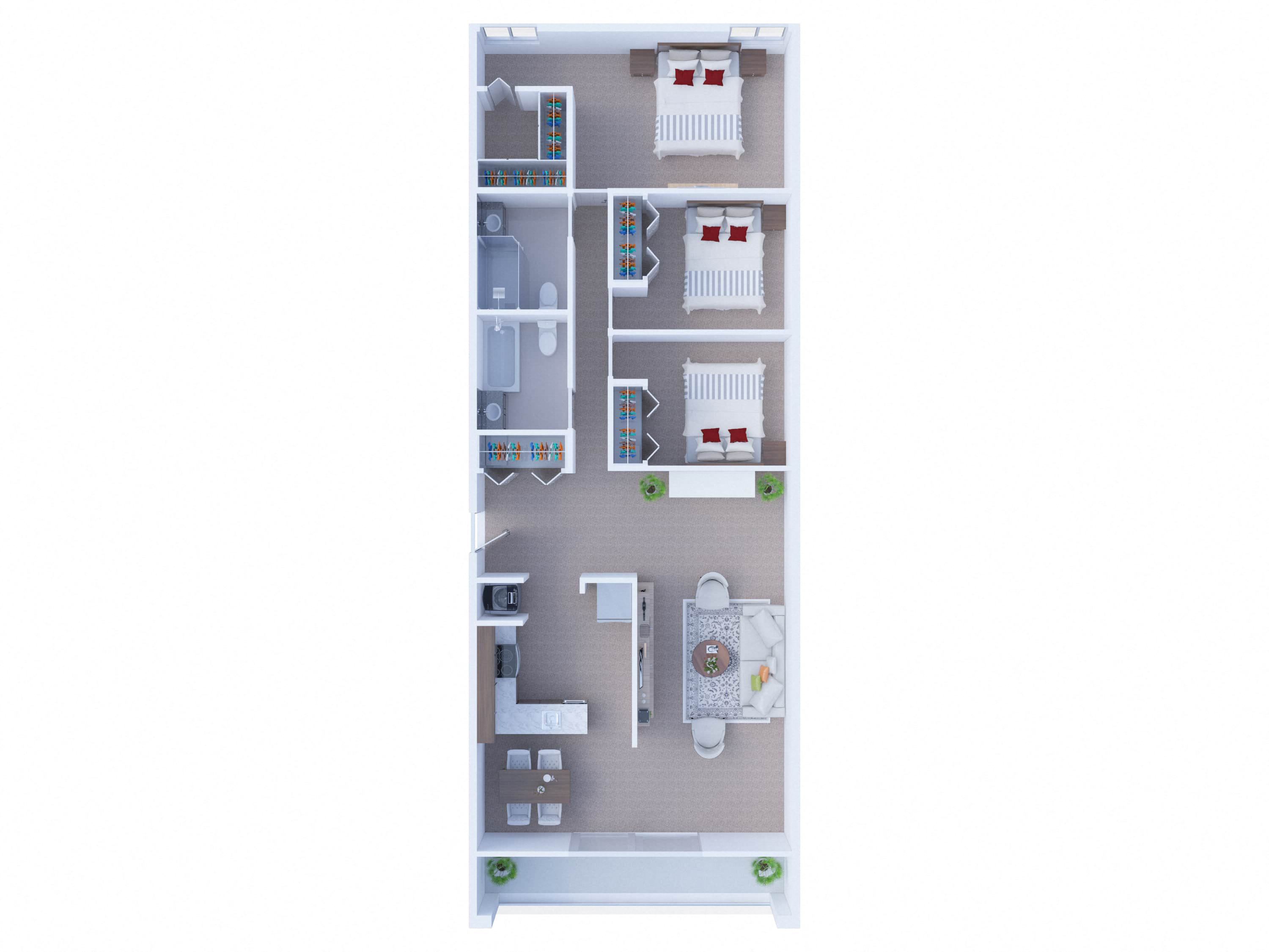 Three bedroom 2 bath floorplan with balcony at Woodbury Place Apartments, Schaumburg, IL