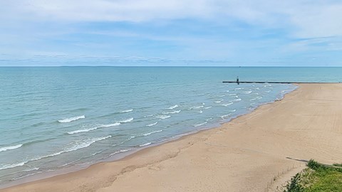 Amazing views of beach, Osterman Beach, Lake Michigan, and the Chicago skyline