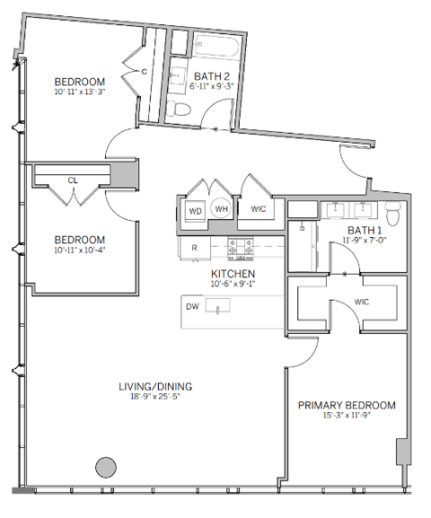 A floor plan of a house with labeled rooms and dimensions.