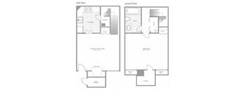A diagram of a two-story house with labeled rooms.