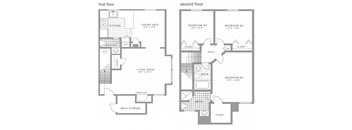 A diagram of a two-story house with labeled rooms.