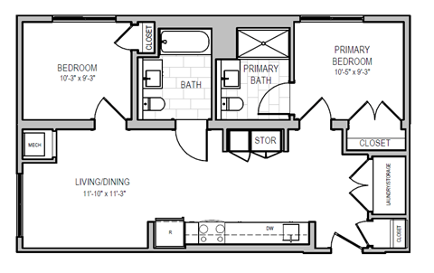 A black and white image of a floor plan for a home.