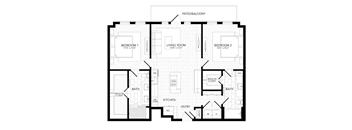 A black and white floor plan of a house with labeled rooms.