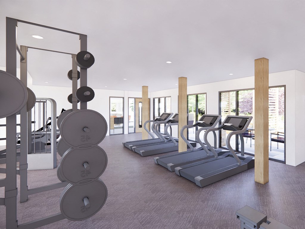 a gym with treadmills and other exercise equipment