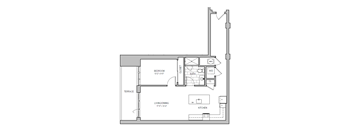 A floor plan of a small apartment with a terrace.