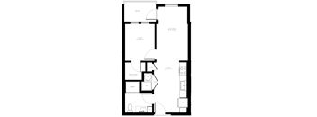 A black and white floor plan of a house with a balcony, living room, dining room, kitchen, and bathroom.