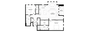 A black and white image of a house floor plan.