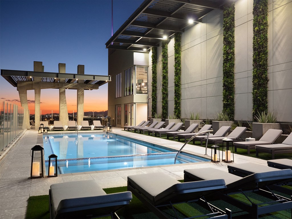 Swimming Pool With Lounge Chairs at AVE Phoenix Sky, Phoenix, Arizona