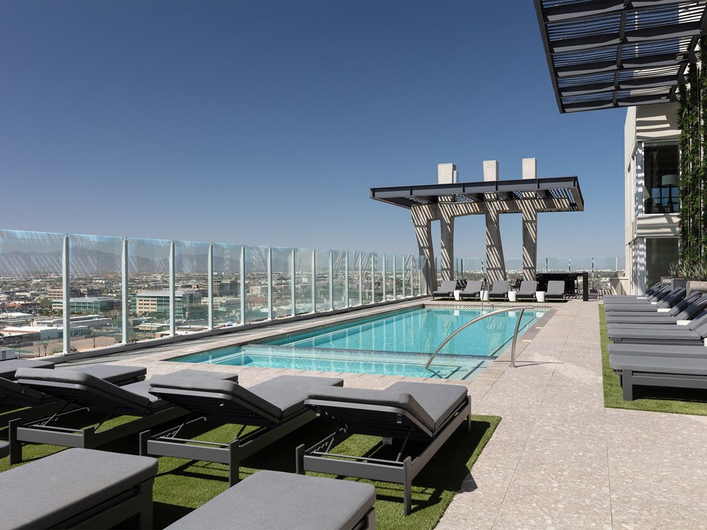 Pool Side Relaxing Area With Sundeck at AVE Phoenix Sky, Phoenix, AZ, 85003
