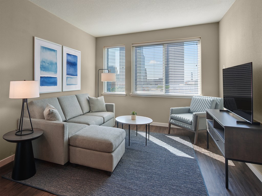 Living Room With TV at AVE Tampa Riverwalk, Florida