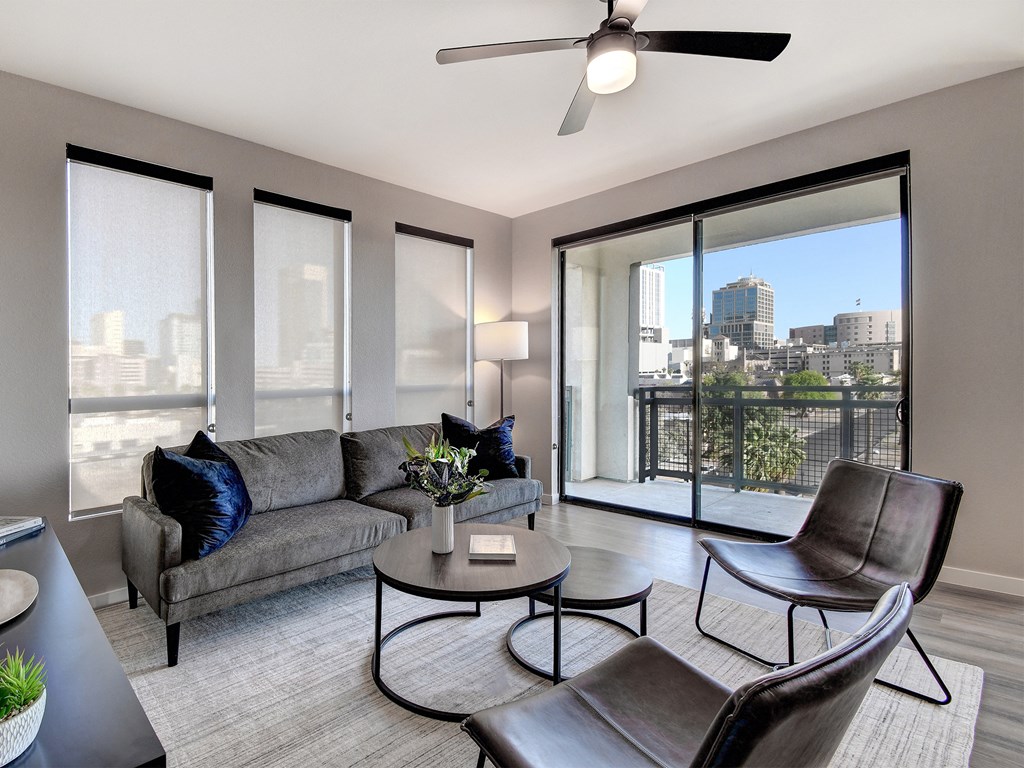 Living Room With Celling Fan at AVE Phoenix Terra, Phoenix