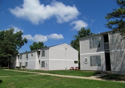 two houses are side by side on a grass field