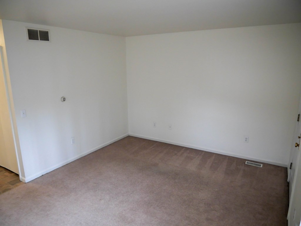 A room with white walls and carpeted floor.
