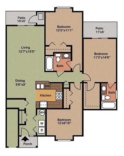 three bedroom two bath lower level unit