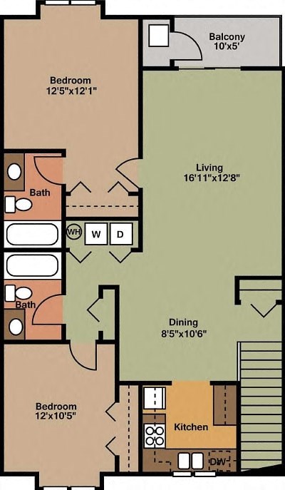 Two bedroom two bathroom upper level unit with vaulted ceilings